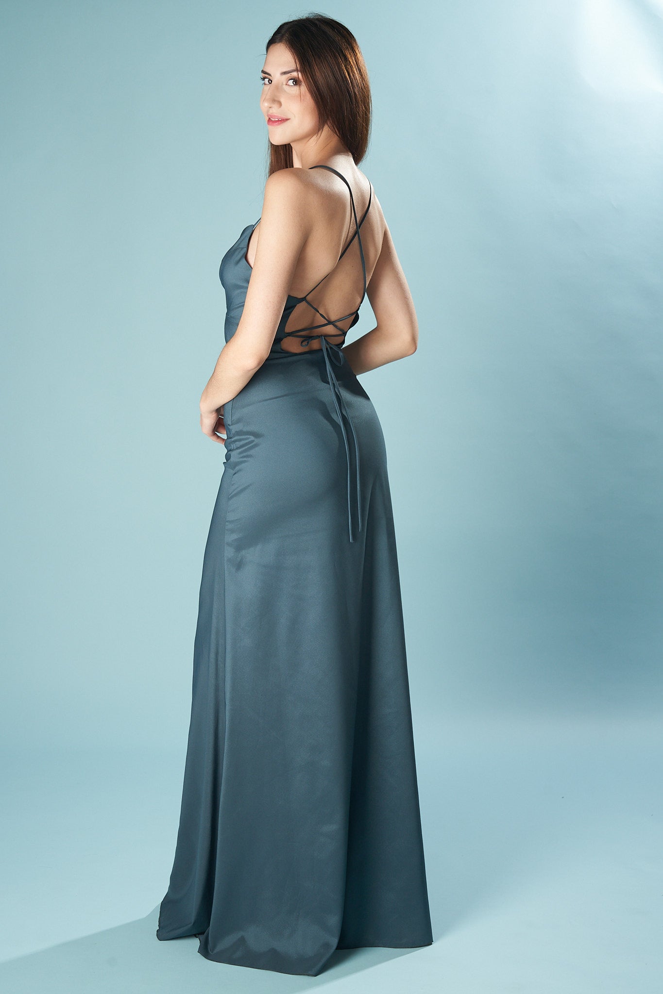 Vestido Largo Escote V Satinado
