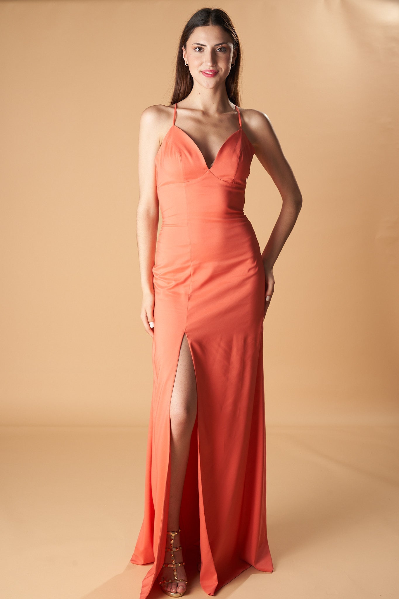 Vestido Largo Escote V Satinado