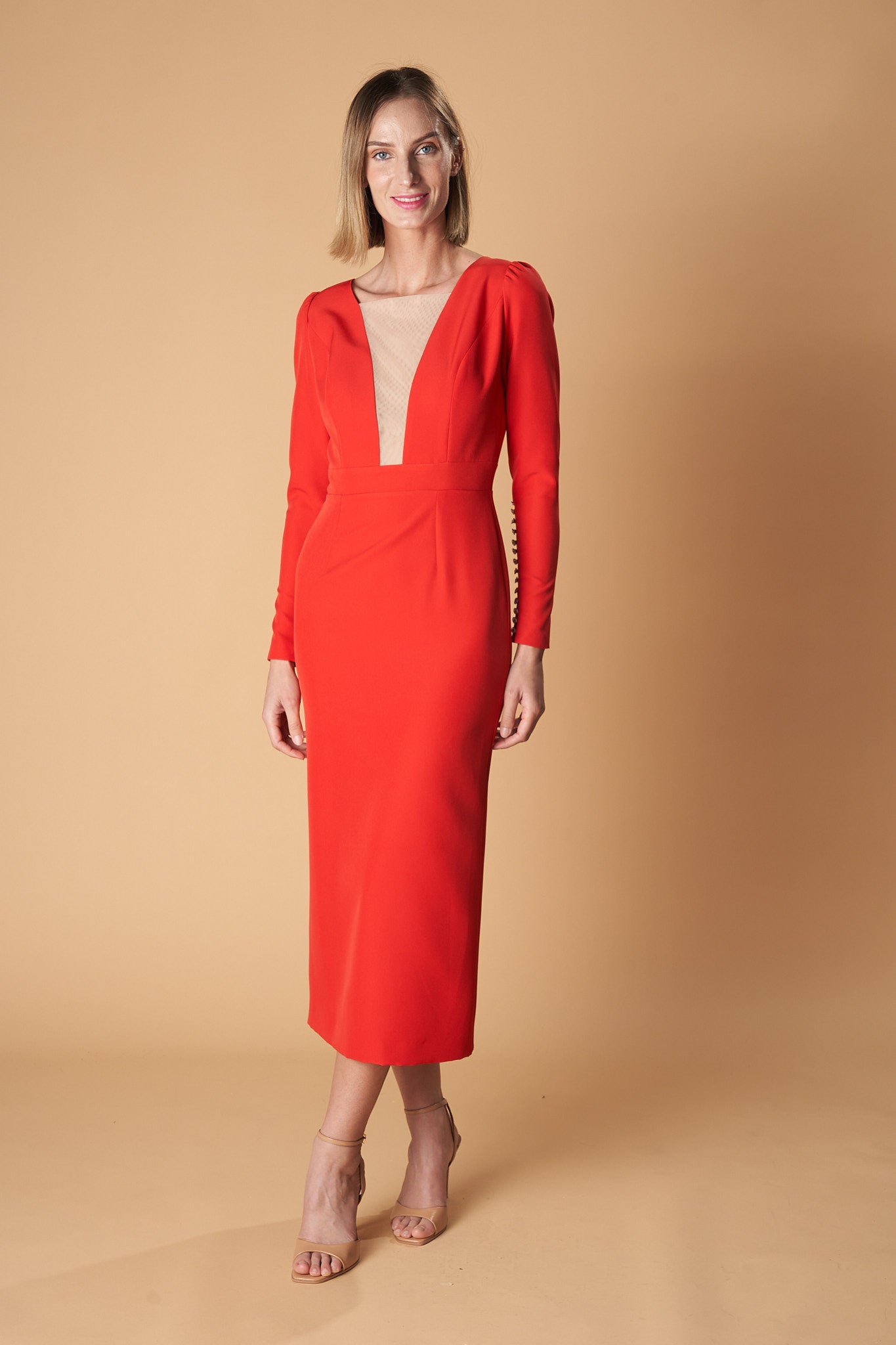 Vestido Midi Crepé Estructurado