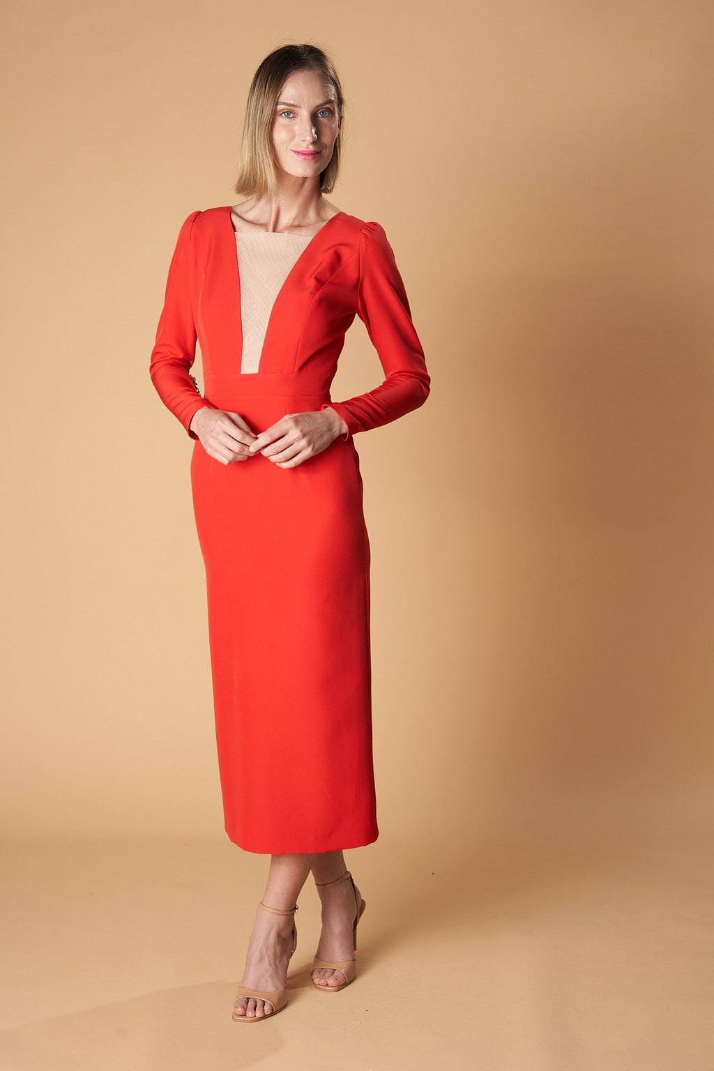 Vestido Midi Crepé Estructurado